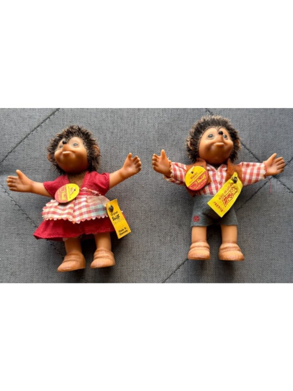 Vintage Steiff Macki & Mucki Hedgehogs Figures Made In Germany Lot Of 2